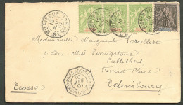 Lettre Cad "Rufisque/Sénégal". No 12 + 21 Bande De Trois  Sur Enveloppe Pour Edimbourg, 1901. TB - Other & Unclassified
