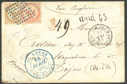 Lettre Losange Bleu. CG No 3 (def) + 5, Sur Enveloppe Avec Cad "St Louis/(Sénégal)", Pour Dijon, 1863. - TB - Andere & Zonder Classificatie