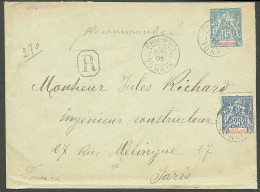 Lettre Cad "Phu-Nho/Tonkin" Sur Entier Indochine 15c + No 20, Recommandée Pour Paris, 1905. - TB - Andere & Zonder Classificatie