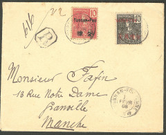 Lettre YUNNAN FOU. Cad "Yunnan-Fou/Chine". Nos 20 + 26 Sur Enveloppe Recommandée Pour Granville, 1908. - TB - Autres & Non Classés