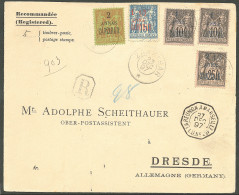 Lettre ZANZIBAR. Cad "Zanzibar". Nos 20(2) + 22 à 24 Sur Enveloppe Recommandée Pour L'Allemagne, 1897. - TB - Altri & Non Classificati