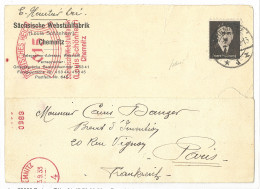 Lettre Timbres De Propagande. Vignette Hitler 1933, Obl Cad Chemnitz 9.33 Sur Carte Pour Paris Avec Arr. - TB - Otros & Sin Clasificación