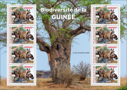 GUINEA 2023 M/S 8V - FROGS FROG BAOBAB HIPPOPOTAMUS TURTLES TURTLE MUSHROOMS APES MONKEYS SHELLS OWLS OWL HYENA - MNH - Frösche