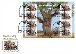 GUINEA 2023 FDC M/S 8V - FROGS FROG BAOBAB HIPPOPOTAMUS TURTLES TURTLE MUSHROOMS APES MONKEYS SHELLS OWLS OWL HYENA - Frösche