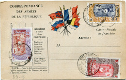 COTE FRANCAISE DES SOMALIS CARTE DE CORRESPONDANCE AUX ARMEES AVEC AFFR RECTO/VERSO AVEC OBL DJIBOUTI 20 JUN 1921 - Covers & Documents