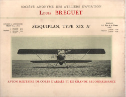 BREGUET ATELIERS AVIATION SESQUIPLAN TYPE XIX A2 AVION MILITAIRE RECONNAISSANCE PLAQUETTE FABRICANT 1924 ??? - Flugzeuge