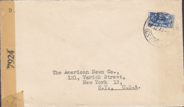 South Africa EAST LONDON 1944 Cover Brief Lettre NEW YORK USA, EXAMINED BY CENSOR '7924' Label Red Cross Nurse Stamp - Covers & Documents