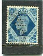 GREAT BRITAIN - 1939  10d   KING GEORGE VI  PERFIN   WHS  FINE USED - Perforés