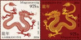 Hungary Ungarn Hongrie 2024 Chinese Horoscope Year Of The Dragon Strip Of 2 Stamps MNH - Chinese New Year
