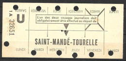 Ancienne Carte Hebdomadaire Du Métro Parisien : Station SAINT MANDE TOURELLE - Europe
