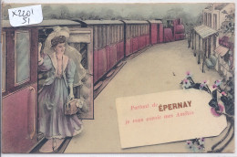 EPERNAY- PARTANT D EPERNAY- JE VOUS ENVOIE MES AMITIES- BELLE CARTE FANTAISIE FERROVIAIRE - Epernay