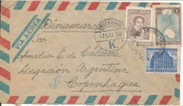 Argentina Air Mail Cover Sent To Denmark 7-5-1952 Topic Stamps Incl. MAP (light Bended Cover) - Aéreo