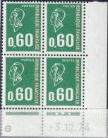 FRANCE 1814 ** MNH Type Marianne De Béquet Bloc De 4 Coin Daté Du 3.12.74 (2) - 1970-1979