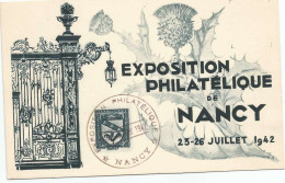 1942 - SOUVENIR EXPOSITION PHILATELIQUE DE NANCY AVEC ENTIER POSTAL N°526 - ....-1949