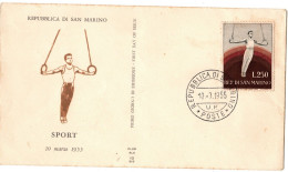 San Marino 1955 Sport  Lire 250 Ginnasta  First Day Cover, - FDC