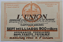 L'UNION - Assurances Sur La Vie Humaine - Place VENDOME à Paris - Buvard Publicitaire - Banca & Assicurazione