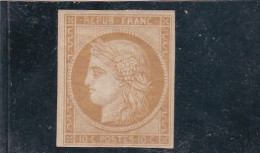 FRANCE - CERES - N° 1f - 10 C BISTRE-CLAIR - REIMPRESSION DE 1862 - NEUF - GOMME D'ORIGINE - SIGNE - 1849-1850 Cérès