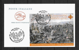 2012 Joint/Congiunta Italy And Vatican, OFFICIAL FDC WITH SOUVENIR SHEET: Battle Milvio Bridge - Emissions Communes