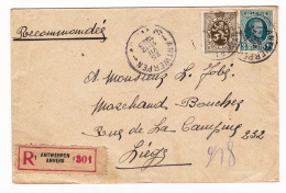 Lettre Recommandée 1929 Anvers Antwerpen Liège Belgique Belgium - 1922-1927 Houyoux