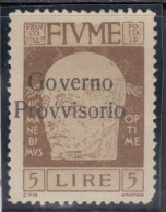 Italy - FIUME - Sassone N.162ob  Cat. 550 Euro - Varietà Soprastampa Spostata A Sinistra - MH*  - Linguellato - Fiume