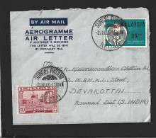 Malaysia Stamp With Aerogramme From Sungai Pattani To India With 2 Different Slogan Cancellation (B50) - Malaysia (1964-...)