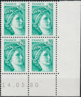 FRANCE 1967 ** MNH Type Sabine De David Bloc De 4 Coin Daté Du 14.05.80 - 1970-1979