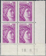 FRANCE 1969 ** MNH Type Sabine De David Bloc De 4 Coin Daté Du 18.8.78 - 1970-1979