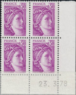 FRANCE 1969 ** MNH Type Sabine De David Bloc De 4 Coin Daté Du 23.3.78 - 1970-1979