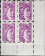 FRANCE 1969 ** MNH Type Sabine De David Bloc De 4 Coin Daté Du 21.8.78 - 1970-1979
