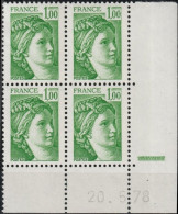 FRANCE 1973 ** MNH Type Sabine De David Bloc De 4 Coin Daté Du 20.5.78 + Répère Vert - 1970-1979