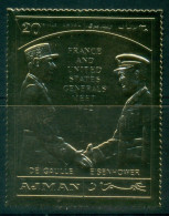 Ajman 1970 Mi#654A Historic First Meeting Between Eisenhower & De Gaulle, Gold Foil Embossed MUH - Ajman