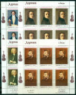 Ajman 1969 Mi#425-428 Paintings Of Composers 4xsheetlets (hinged In Margin) MUH/MLH - Ajman