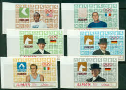 Ajman 1969 Mi#448-453B Summer Olympics Mexico, Gold Medallists IMPERF MLH - Ajman