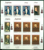 Ajman 1969 Mi#425-428B Paintings Of Composers 4xsheetlets (hinged In Margin) IMPERF MUH/MLH - Ajman