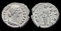 Faustina II AR Denarius Hilaritas Standing Left - Les Antonins (96 à 192)