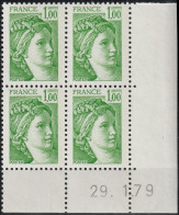 FRANCE 1973 ** MNH Type Sabine De David Bloc De 4 Coin Daté Du 29.01.79 - 1970-1979
