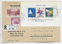 LUXEMBOURG BLOC JUVENTUS 1969 + 3FR+2FR LETTRE COVER REC LUXEMBOURG 1969 TO GERMANY - Brieven En Documenten