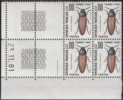 FRANCE Taxe 103 ** MNH Insecte Ampedus Cinnabarinus Bloc De 4 Coin Daté 23.12.81 1981 - Postage Due