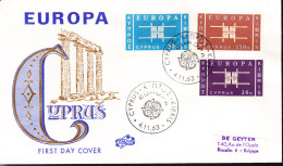 CHYPRE , YT 217/9, 1963 FDC, CEPT, EUROPA   (FDC25) - Cartas