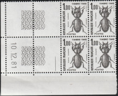 FRANCE Taxe 106 ** MNH Insecte Scarites Laevigatus Bloc De 4 Coin Daté 10.12.81 1981 - Postage Due