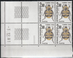 FRANCE Taxe 107 ** MNH Insecte Trichius Gallitus Bloc De 4 Coin Daté 3.12.81 1981 - Postage Due