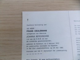 Doodsprentje Frans Ceulemans Hulshout 2/2/1912 Kapellen 28/5/1982 ( Joanna Berghmans ) - Religion & Esotérisme