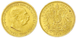 10 Kronen 1912. Offizielle Neuprägung. 3,39 G. 900/1000. Prägefrisch. Herinek 391. - Gold Coins
