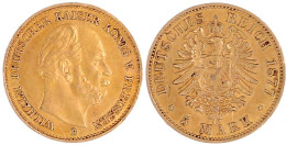 5 Mark 1877 B. Vorzüglich, Kl. Kratzer. Jaeger 244. - 5, 10 & 20 Mark Gold