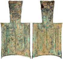 Bronze-Spatengeld Mit Hohlem Griff Um 400 V. Chr. "square Shoulder", Legende Xiao Bi Oder Ji Fu Oder Shi Zhong. 25,73 G. - China