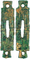 Bronze-Doppelspatengeld (2 X 1/4 Jin = 1/2 Jin) Ca. 350/250 V.Chr. Sogen. "Dang Jin". 83 X 20 Mm. Sehr Schön, Fundbelag, - Cina