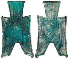 Bronze-Spatengeld Mit Flachem Griff Ca. 350/250 V.Chr. "pointed Foot". Jin Yang Ban. Sehr Schön, Kl. Gussloch Exemplar D - Cina