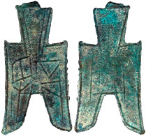 Bronze-Spatengeld Mit Flachem Griff Ca. 350/250 V.Chr. "pointed Foot". Lie (oder Guo ?). Sehr Schön, Fundbelag Exemplar  - Cina