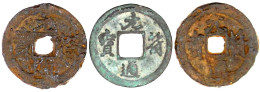 3 Stück: Cash Bronze Und 2 Var. In Eisen 1098/1100. Yuan Fu Tong Bao, Laufschrift. Schön Bis Sehr Schön. Hartill 16.343, - China