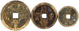 3 Münzen: 10, 50, 100 Cash Bronze 1855. Xian Feng Tong Bao, Mzst. Chengde In Zhili. Sehr Schön, Randfehler. Hartill 22.1 - China